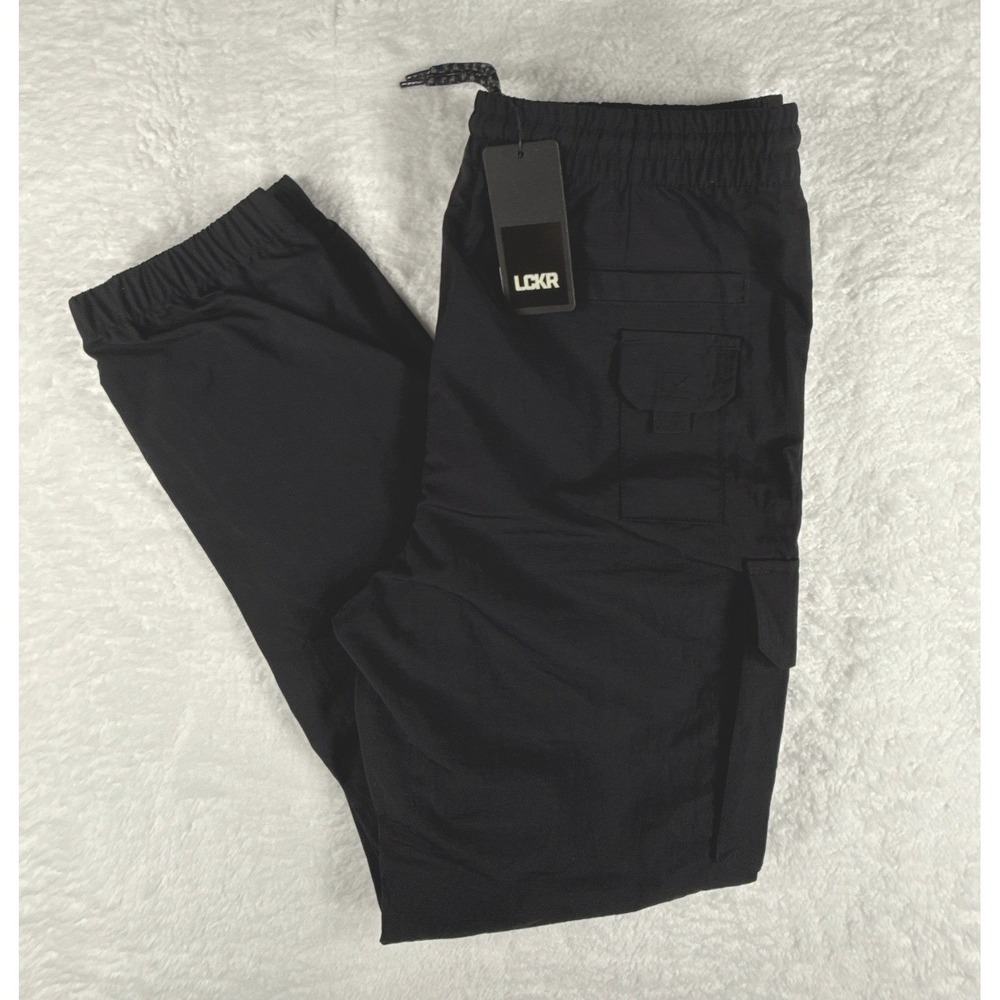 LCKR Boys Small 8/10 Black Nylon Cargo Jogger Pants Utility Drawstring NWT
